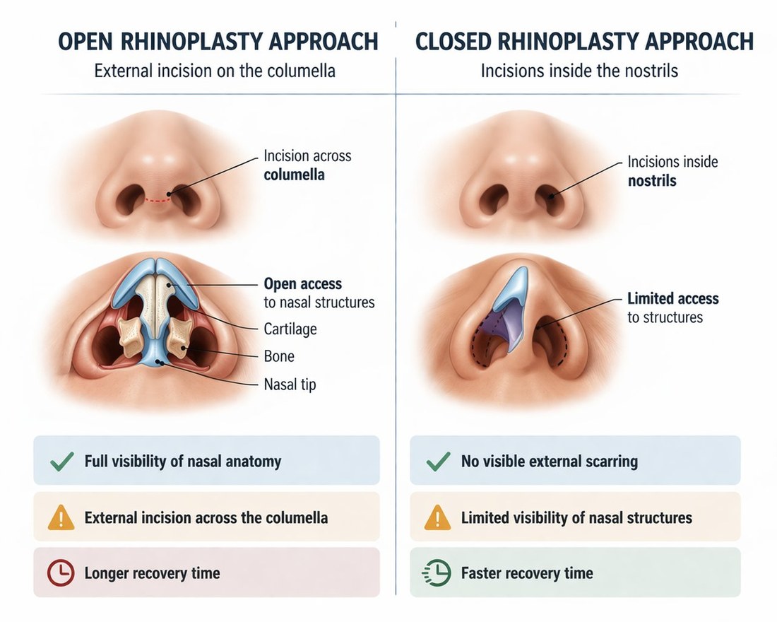 Kapalı rinoplasti tekniği — burun anatomisi ve içeriden erişim noktaları